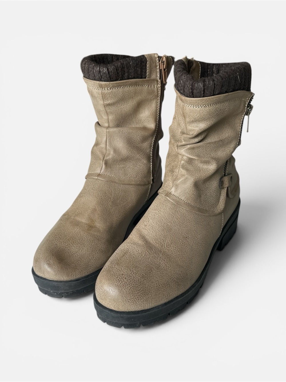 Womens Taupe Mid-Calf Zip Casual Boots